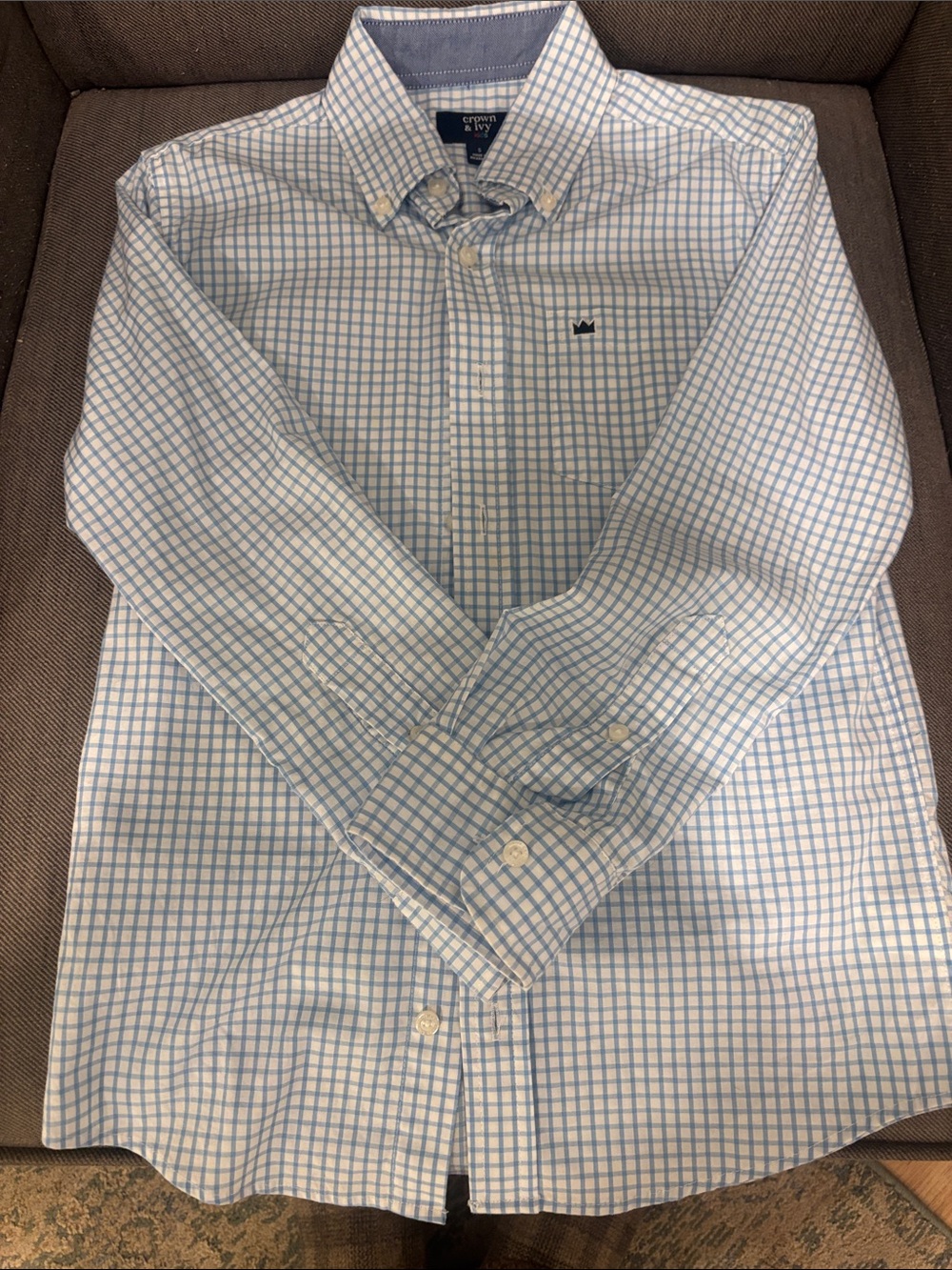 crown & ivy Light Blue Checked Button-Up Dress Shirt